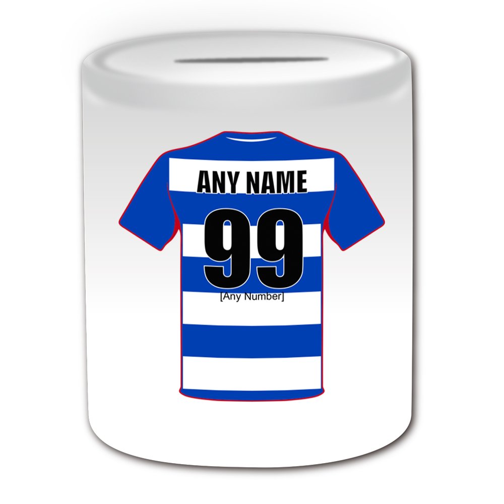 Unigift White Personalised Gift - Reading Money Box (Football Design Theme, ) - Any Name/Message On Your Unique - The Royals Club - Piggy Bank Saving Jar Pot