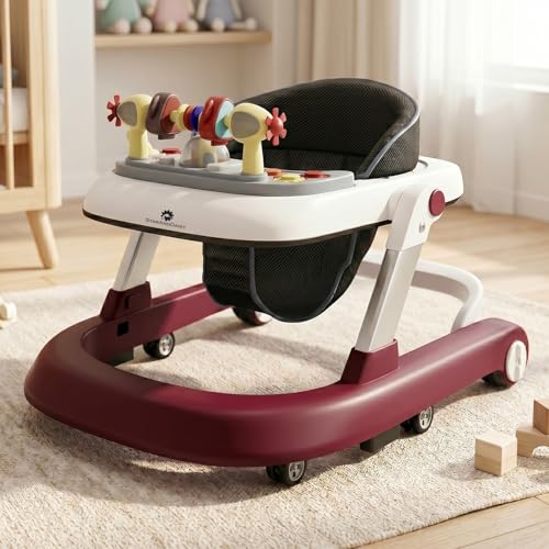 Image of StarAndDaisy Baby Walkers for 6-24 Month Baby Boy Girl /Walker for Kids for 1 Years with Adjustable Height, Musical Tray /Walker for Baby /Kids with Brakes Prevant from Falling (Tiny-Maroon)