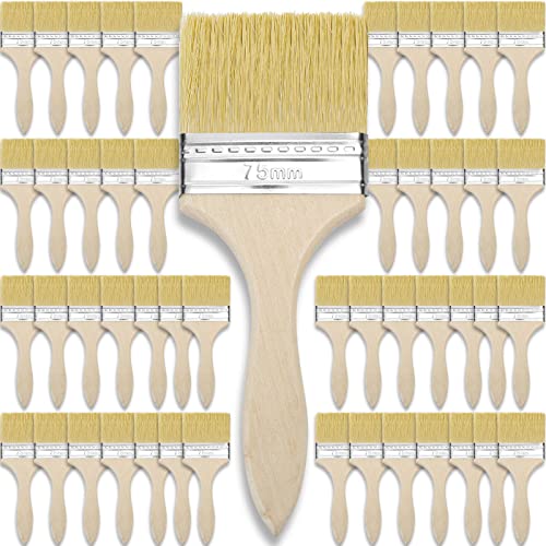 Remerry 96 Pcs 3 Inch Paint Brushes Bulk Natural Bristle Chip Brushes with Wooden Handle Flat Art Applicators for Wall Furniture Kids Fences Details