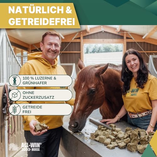 ALL-WIN Horse Wafer Alfalfa + Avena 18 kg | Getreidefreies Pferdefutter ohne Zuckerzusatz | Mit Luzerne & Grünhafer – Fördert Verdauung, Kautätigkeit & Muskelaufbau | Natürliches Ergänzungsfutter