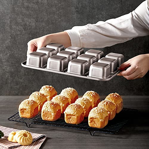 Nonstick Bite Size Brownie Pan All Edges Mini Loaf Pan For Baking, Heavy Duty Carbon Steel Square Muffin Cupcake Pans 12 Champagne Gold #TOP1