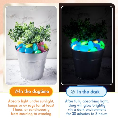 Image of Landical 1.8 Inch 100 Pcs Large Glow in The Dark Rocks Garden Stones Night Guide Pebbles Outdoor Fish Tank Rocks Aquarium Gravel Luminous Stones for Walkway Yard Succulent Plant Decor (Multicolor)