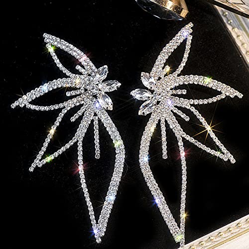 Missgrace Silver Stud Butterfly Earrings, 9.4cm, Rhinestone4