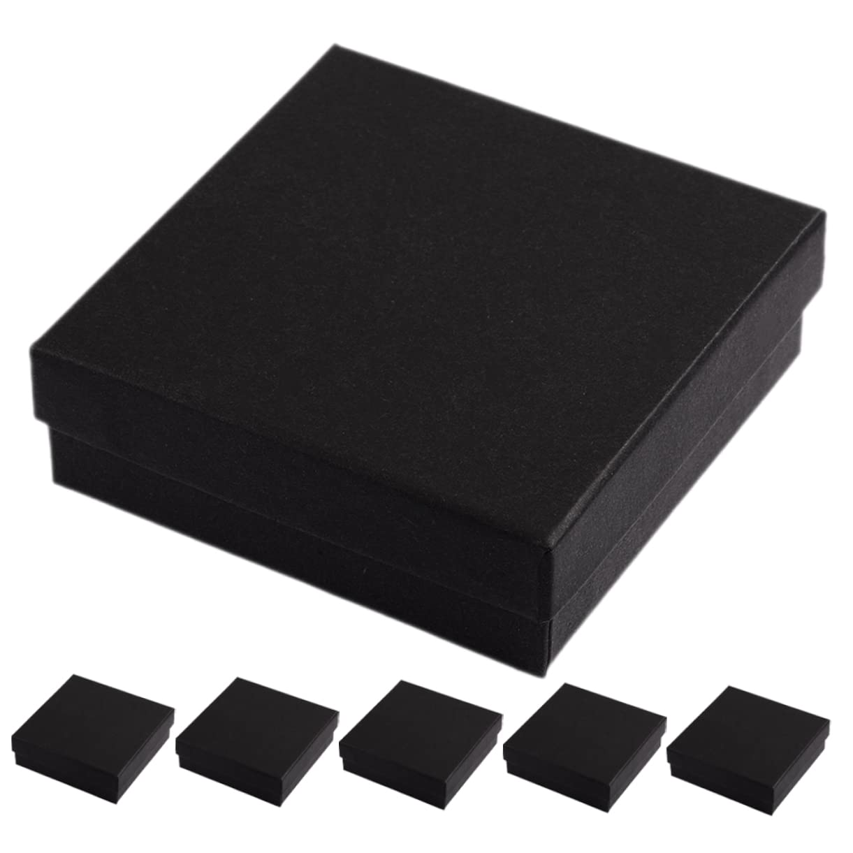 6-teiliges Schmuckkästchen, Geschenkbox, Geschenkbox, Geschenke in loser Schüttung, Schmucketui mit Deckel, Papier-Displaybox (schwarz, 7 x 7 x 3 cm)