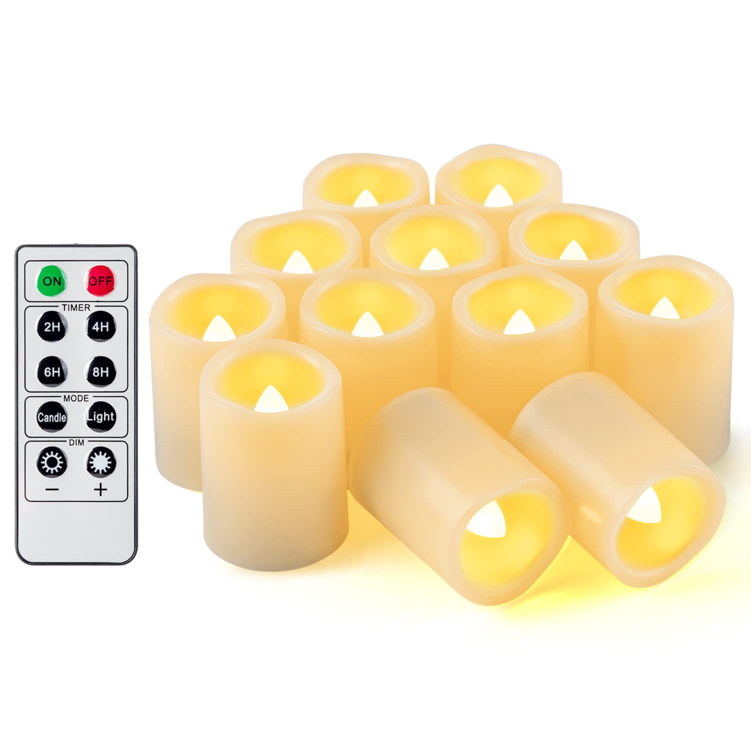 12PCS Led Flickering Flameless Votive Tea Lights Candles with Remote Control Battery Operated Set/Electric Outdoor Tealights Timer Candle for Christmas,Xmas Decorations (Batteries Included) 200Hours