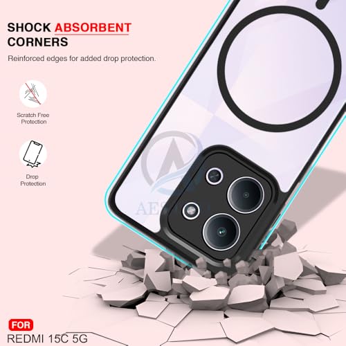 Image of AESTMO Redmi 15C 5G / Poco C85 5G Back Cover | 360 Protection | Crystal Clear Hard Back Transparent | Compatible with MagSafe Accessories (PC+TPU, Black Bumper)