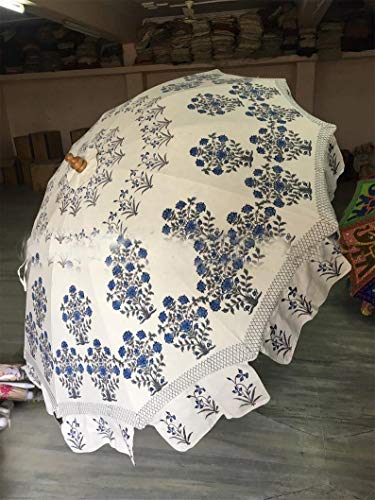 Indian Handblock Print Big Size Umbrellas, Indian Parasol Umbrella- Sun Shade Garden Umbrella, Patio Umbrella, Beach Umbrella, Sun Umbrella For Garden, Beach Umbrellas Parasols #TOP3