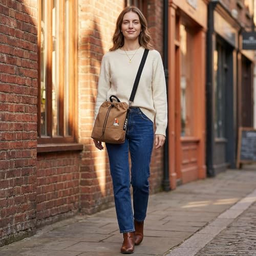 Image of Women Canvas Tote Handbags Casual Shoulder Work Bag Crossbody Bag with Sunshine Embroidery (Brown)