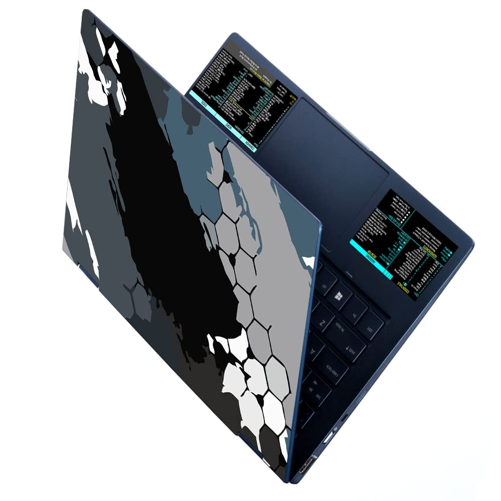 Techfit Laptop Skin, Windows + Word/Excel (for PC/Windows) Quick Reference Guide Keyboard Shortcut Stickers, Training Aid Cheat Sheet, Compatible for Windows Laptop - Black Grey Honeycomb Art-image-10