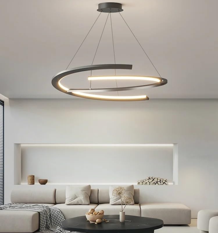 Suspension moderne ronde noire D100cm dimmable pour éclairage de restaurant et grand salon