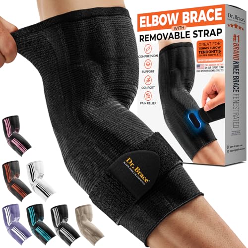 DR. BRACE Elite Elbow Brace Support with Removable Strap for Women & Men Pain Relief for Tendonitis Arthritis Golfers & Tennis Elbow Treatment Elbow Sleeve for Workouts Weightlifting (Black Medium)