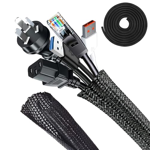 配線カバー 編組ケーブルスリーブ 全長6m 内径13mm DIY切断可能 PET素材 耐高温絶縁 ペットコード噛み防止 家庭・オフィス用ケーブル収納 (黒)の商品画像（Amazon）