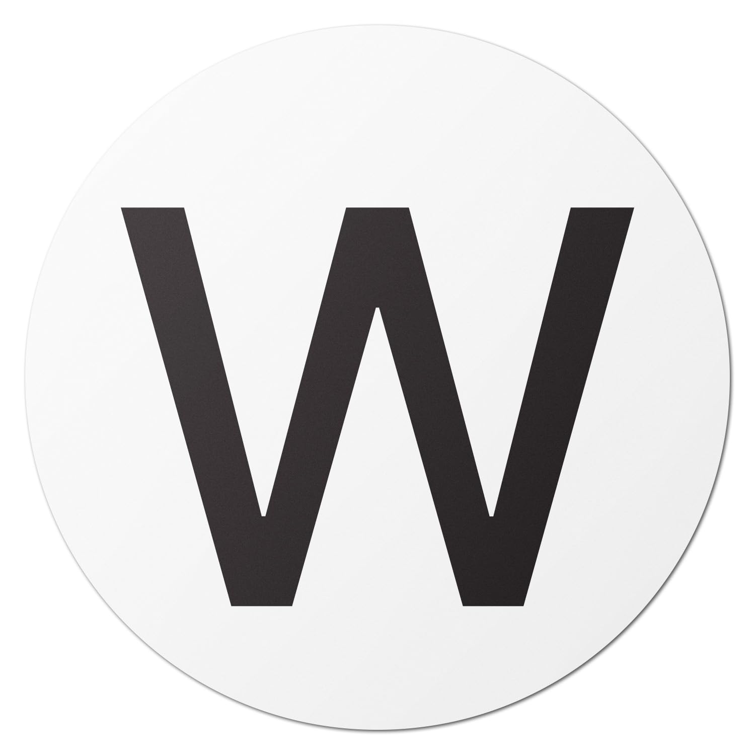 Black Letter W Circle Stickers, 1.5 inches Round, 300 Labels on Sheets for Inventory & Quality Control