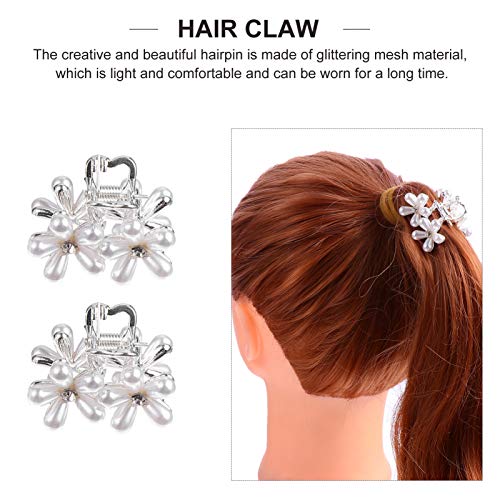 FRCOLOR 3pcs Artificial Pearl Hair Claw Clips Alloy Mini Barrette Clip Pearl Hair Ornaments Small Non Slip Hair Pin Hair Accessories Valentine Day Wedding Party Gift For Her Silver - Image 4