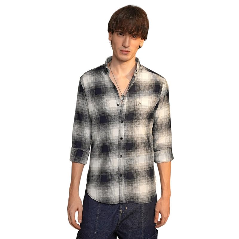 Image of CAHOOT Men's Gingham Shirt | Casual Wear | Spread Collar | Long Sleeve | Button Closure | Shirt Crafted with Comfort Fit for Everyday Wear