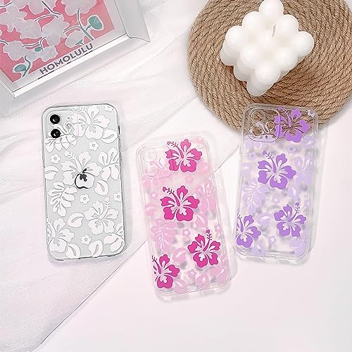 Lovmooful Compatible for iPhone 11 Case Cute Clear Hibiscus Flower Floral Aesthetic Printed Design for Girls Women Soft TPU Shockproof Protective Girly for iPhone 11-White