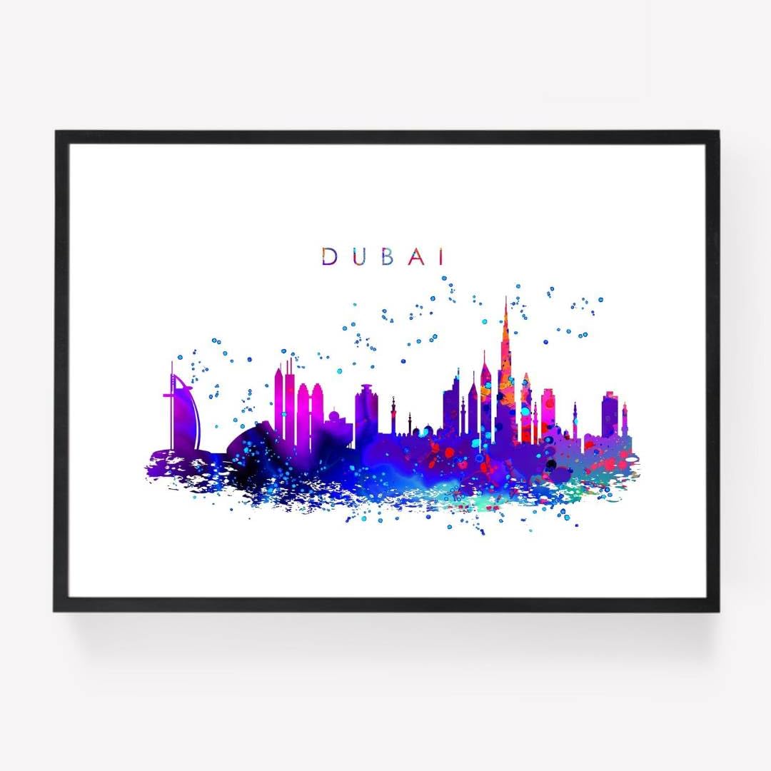 Gfc Multi Dubai Skyline Cityscape Print Picture Poster Modern Splash City Home Decor A4 Unframed