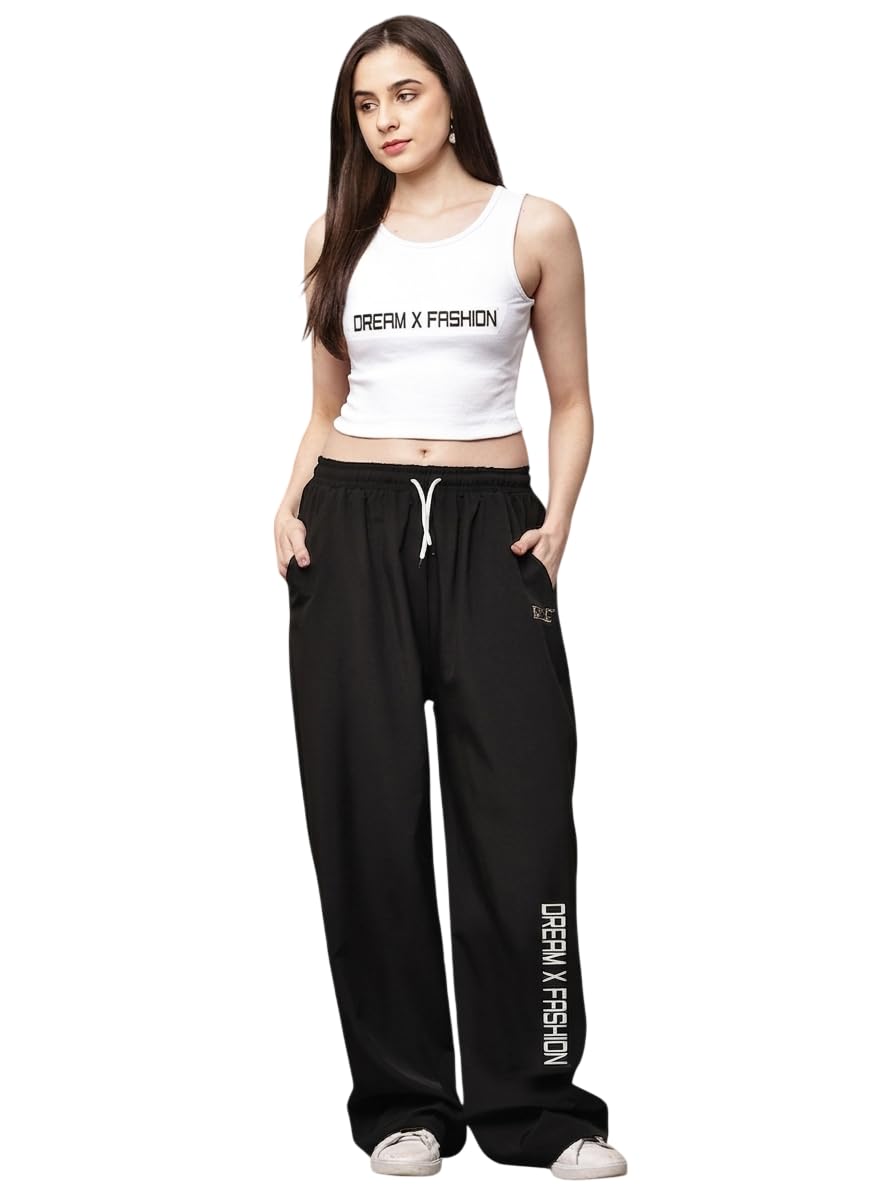 Women’s Wide Leg Track Pants | High Waist Loose Fit Joggers | Comfortable Casual Lounge Wear for Women(Black)-picture-12