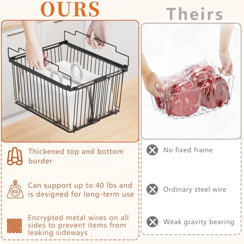 Image of Large Freezer Organizer Bins,Upgraded Bottom Leak-Proof net,Fit 5 to 9 Cu Ft Chest Freezer,3 Pack, Expandable Stackable Chest Freezer Containers with Handle (Black-3Pack)