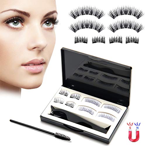 Magnetic Eyelashes, Magnetic Eyelash Kit, Eyeliner Kit, Reusable Magnetic Eyelashes, Magnetic Eyeliner for Magnetic Lashes Set Waterproof Natural Look Reusable False Lashes with Tweezers(3 Styles)