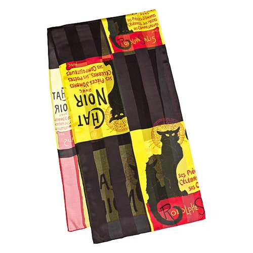 Preisvergleich Produktbild VON LILIENFELD Seidenschal Chat Noir Damen Satin lang Katze Kunst Halstuch