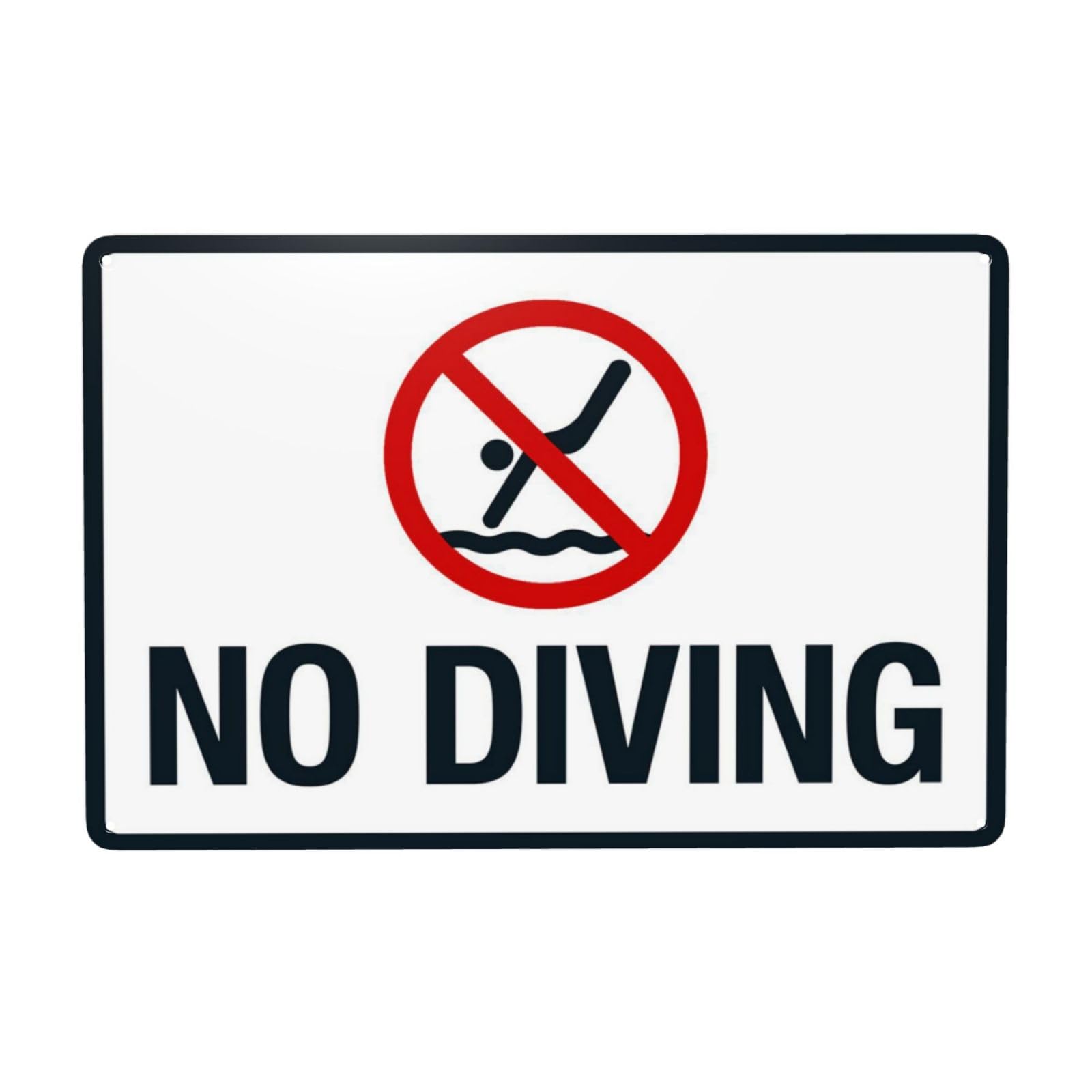 Water Activity Vintage Safety Sign, Simple Retro Style Swimming Pool Area No Diving Behavior Warning Plaque 12x8 Inch