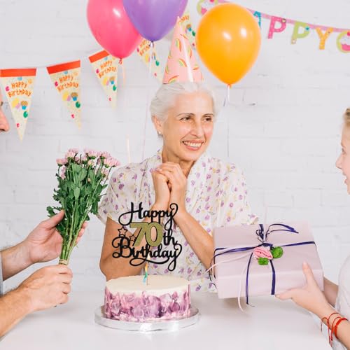 1 Pc Happy 70th Birthday Cake Topper Glitter Black and Gold 70 Years Cake Topper 70 Fabulous Cakes Decoration for Birthday Anniversary Party Cakes Decorations Supplies Women Men - Image 4