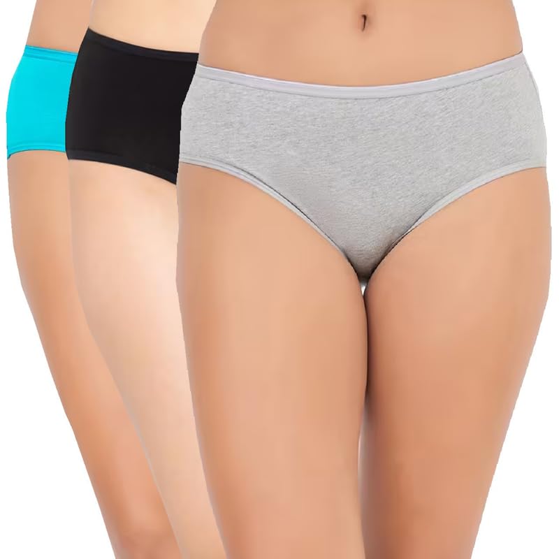 Cotton Hipster Panty Underwear Solid Pack of 3 - Smooth Elastic- Full Back Coverage (Colors May Vary)-image-23