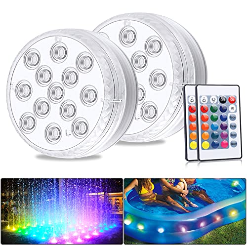 ALED LIGHT Unterwasser RGB Lichter, 2 Stück Wasserdichte LED Leuchten Multi Farbwechsel Teichbeleuchtung Mit Fernbedienung, 4 Saugnäpfe, Für Vase...