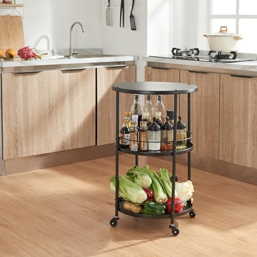 [en.casa] Carrello di Servizio Portavivande a Rotelle con 3 Ripiani Rotondi Carrellino Portatutto da Cucina Ufficio 75 x 45 cm Metallo Nero