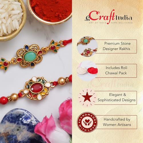 Image of eCraftIndia Set of 2 Om & Rudraksha Rakhis with Roli Pack - Rakhi for Brother