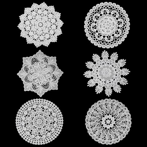 XLIUAX 6 PCS Lace Crochet Doilies, 6 Inch Round White Vintage Placemats Handmade Rustic Cup Mats Lace Coasters for Kitchen Dining Room Tables Wedding Birthday Party Cup Vase Decoration(A) - Cosy Home Interiors XLIUAX 6 PCS Lace Crochet Doilies, 6 Inch Round White Vintage Placemats Handmade Rustic Cup Mats Lace Coasters for Kitchen Dining Room Tables Wedding Birthday Party Cup Vase Decoration(A)