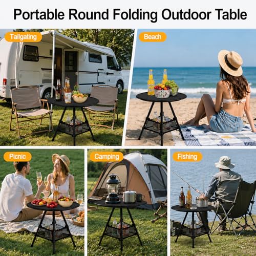 Mesa de Camping Plegable Redpopo Negra Redonda 14x14x20 pulgadas miniatura 7