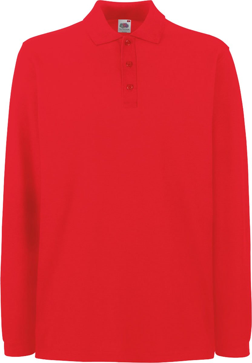 Fruit of The Loom Premium Long Sleeve Polo Shirt Red 2XL