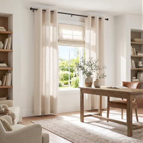 Image of jinchan Linen Curtains 96 Inch Light Filtering Grommet 2 Panels Natural