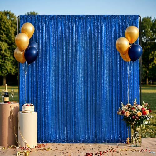 Image of 4th of July Party Decorations,1 Panel 3FTx8FT Navy Blue Sequin Backdrop Curtains, Glitter Party Decorations Background Drapes for Birthday Party Graduation Photo Booth Decor