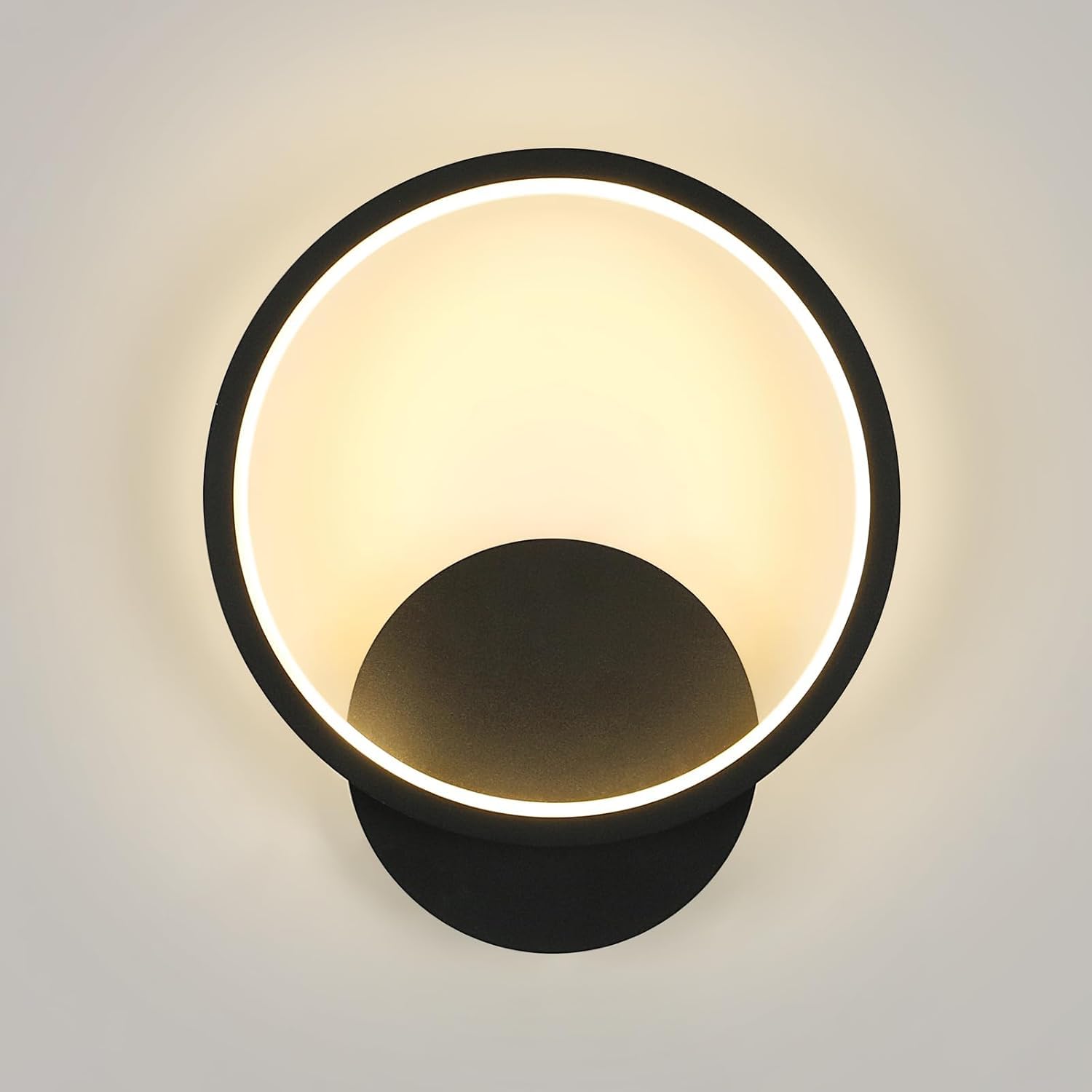 Toolight Wall Light Indoor Round Black 12 W 1350 LM LED Wall Lamp Round Modern 20 cm Wall Lights for Indoor Acrylic 3000 K Warm White for Bedroom Bathroom Hallway Living Room Stairs