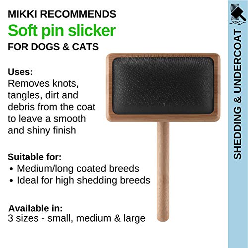 Mikki 6280031 Weiche Bambus-Zupfbürste mit Kugelköpfen für mittellanges/langes/lockiges Fell, Für Hunde und Katzen, Hergestellt aus nachhaltigem Bambus, Klein, S, 56 g