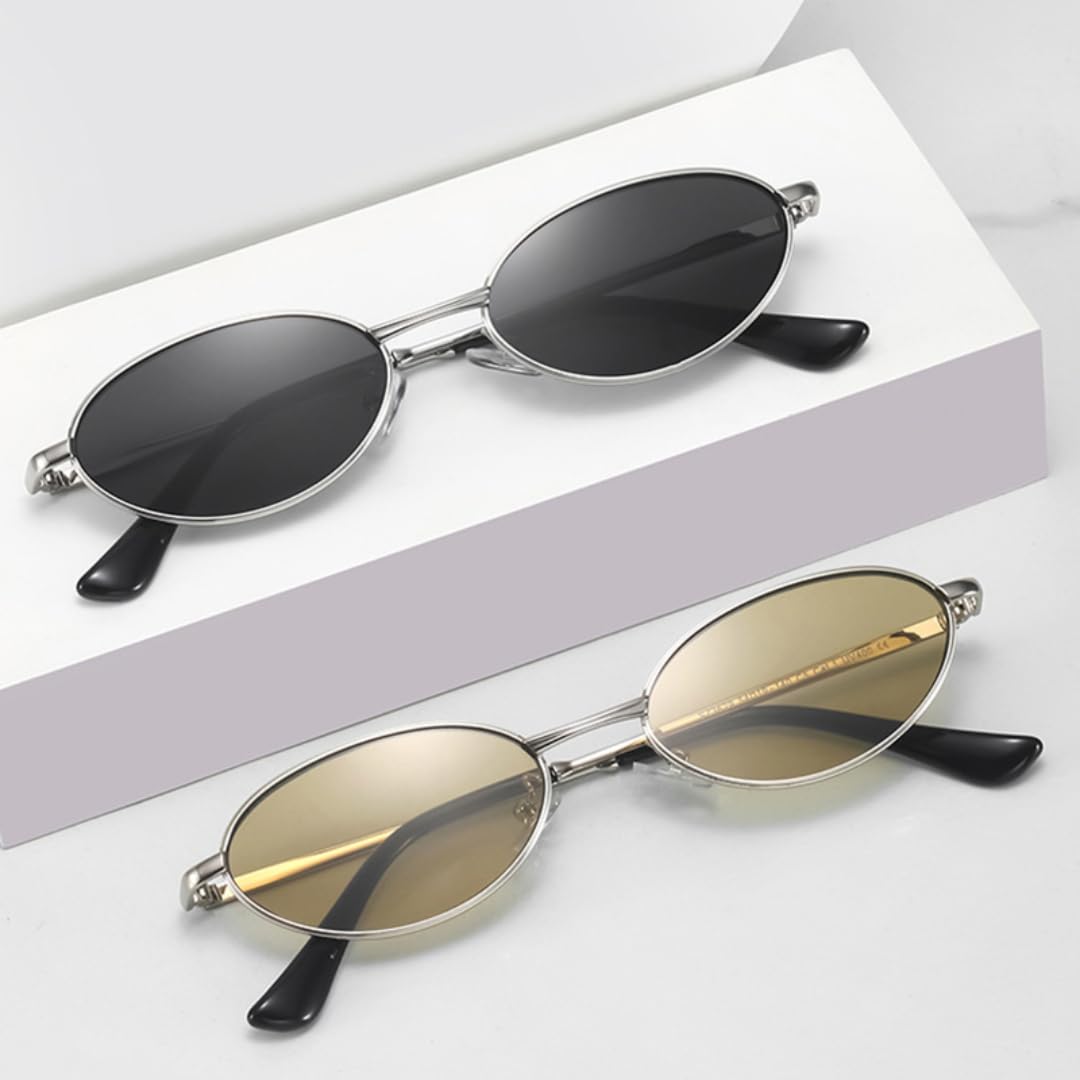 Gafas de sol ovaladas de metal estilo retro con lentes degradadas UV400, estilo punk.
