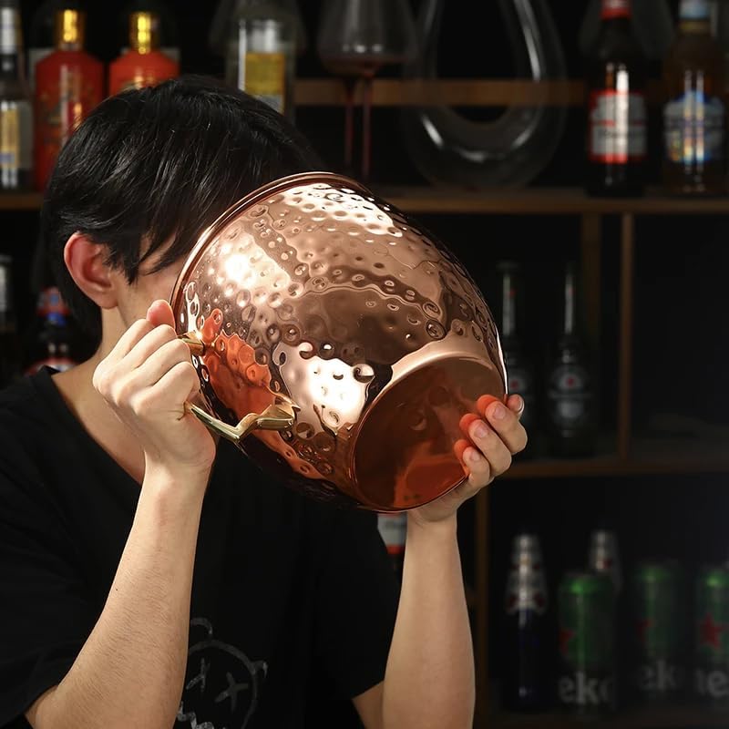 Extra Large 5000ml/166oz, Hammered Moscow Mule Copper Mug, Ice Bucket with Gold Handle, 19cm x 20.5cm, Champagne Cooler
