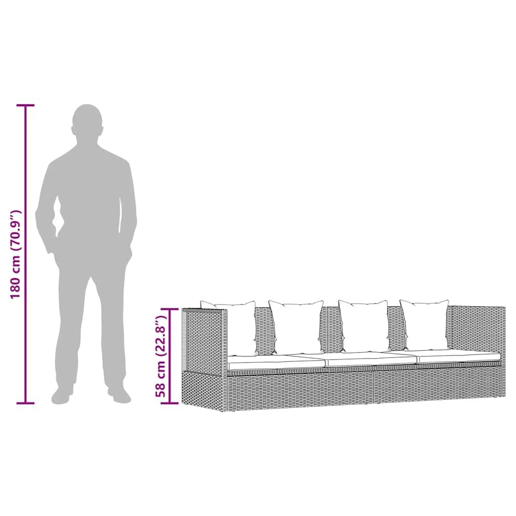 Sofa ogrodowa z polirattanu, brązowa, z poduszką, 200 x 60 x 58 cm, regulowane, 7-stopniowa, odporna na warunki atmosferyczne, na taras, balkon, basen, relaks, komfort wypoczynku