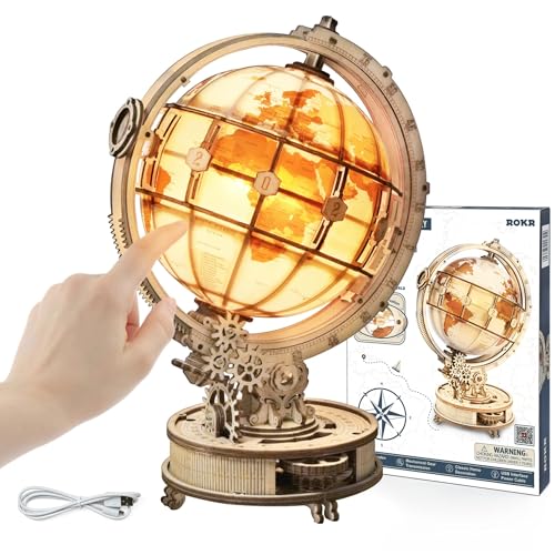 ROKR 3D Wooden Puzzles for Adults-LED Illuminated Wooden Globe Pu...