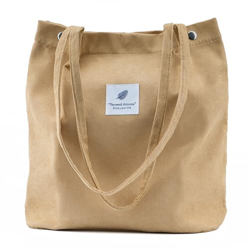 Image of Corduroy Tote Bag Cute Tote Bags for Women Shoulder Bag with Inner Pocket for Work Beach Travel and Shopping Grocery