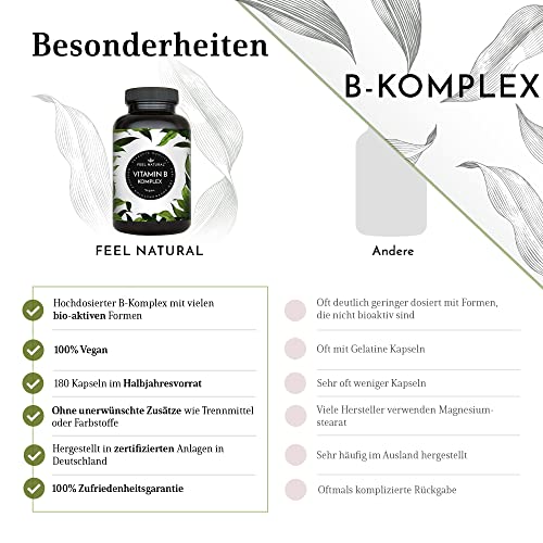 Vitamin B-Komplex Feel Natural – 180 vegane Kapseln mit B-Vitaminen