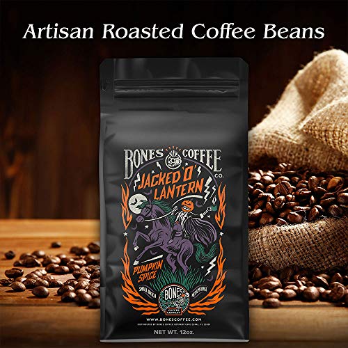 Bones Coffee Company Flavored Coffee Beans, Jacked 'O' Lantern Pumpkin Spice Whole Bean Coffee for Cold Brew Coffee, Low Acid Medium Roast Gourmet Coffee Beans (Whole Bean)