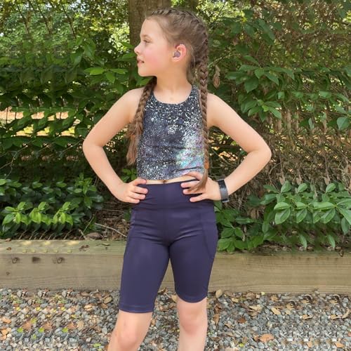 BIG ELEPHANT 4 Packs Girls' Athletic Bike Shorts, Dance Yoga Running Soccer Kids Compression Shorts with Pockets4