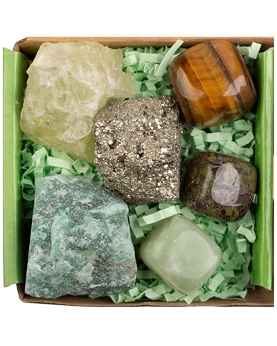 QianCannaor Crystal for Money & Success Set &ndash; Healing Crystals and Stones with Pyrite, Citrine, Green Aventurine &ndash; Energy Crystals for Prosperity, Wealth & Abundance