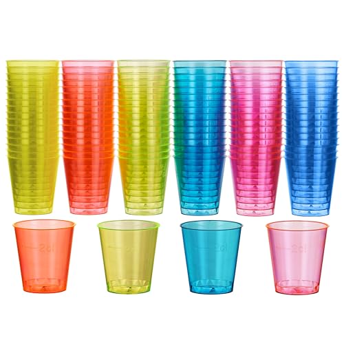 MATANA 60 Verres à Shot en Plastique Fluo, 30ml - Lumière Noire/UV-Réactive - Verres à Shooter Colorés Solides - Verrines en Plastique Réutilisables pour Fêtes,...