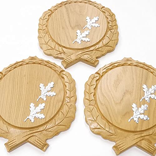 GTK - 3 placas de cuña talladas de roble claro AF 17,5 cm con 6 hojas de aluminio de roble, cubierta para cuñas, tabla de especias, cartel para trofeos