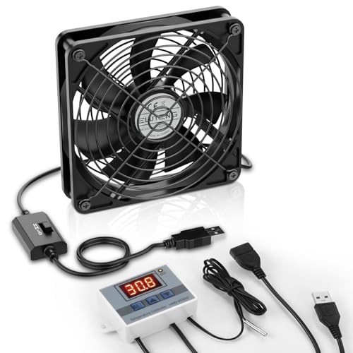 ELUTENG Ventilador USB 140mm con Controlador Digital de Temperatura, Ventilador PC 5V 3 Velocidades Ajustables Ventiladores de Refrigeración USB Electrónico para PS5/Ordenador Portátil/TV Box/Router